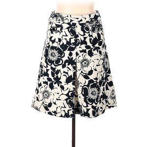 Merona Black & White Ivory Graphic Floral Kick-Pleat Fit & Flare Skirt sz 4
